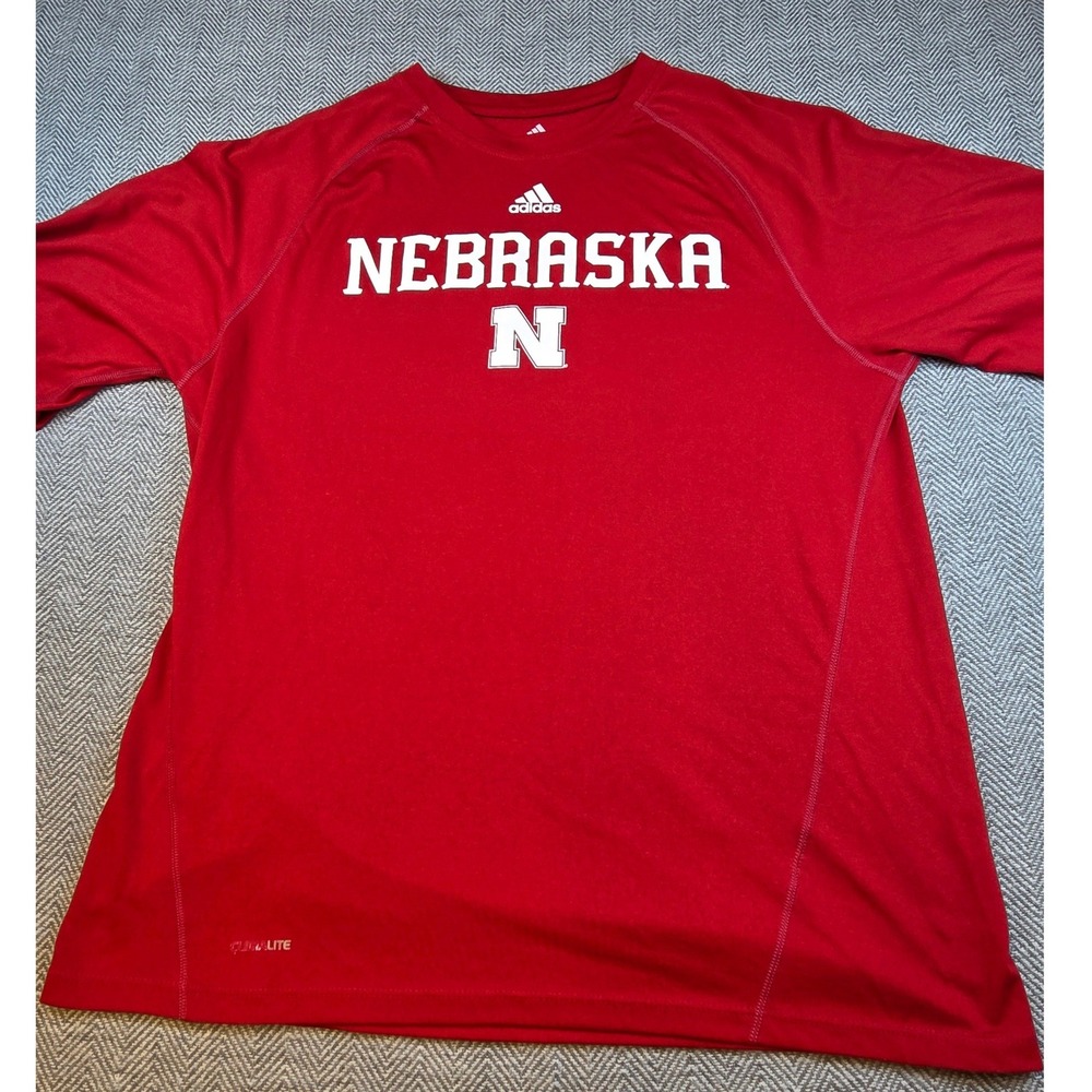 Adidas Nebraska Cornhuskers Climalite Red Short Sleeve Shirt Mens Large